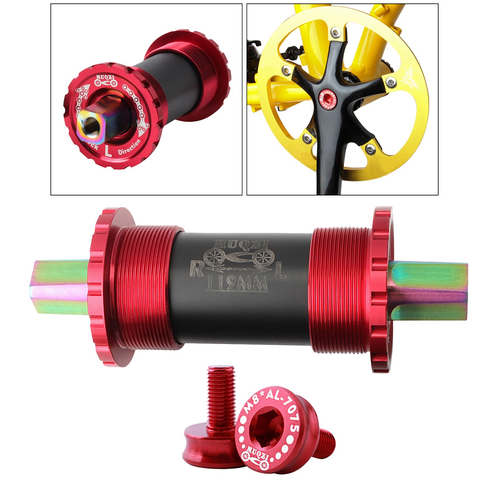 Bicycle Bottom Bracket 68mm Square Hole Crank Axis Mountain Road Bicycle Parts BB for Square Tapered Spindle Crankset: 119mm Red