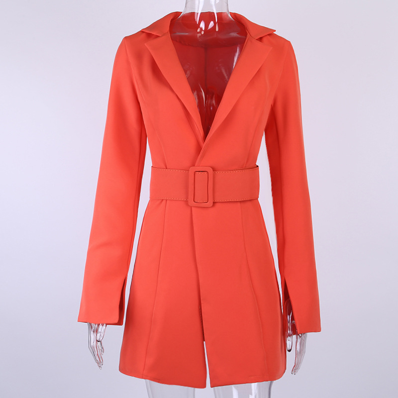 Women's clothing Orange Long Sleeve top Solid One Button Coat Slim Office Lady Jacket Female Tops Suit clothing Jackets: Orange / S