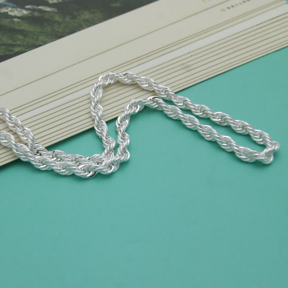 Herren-halskette mit anhänger aus sterlingsilber im retro-stil, 100% 925 zoll 5 mm ca. 20-24 cm) lange, gedrehte kette, massives silber, herrenschmuck