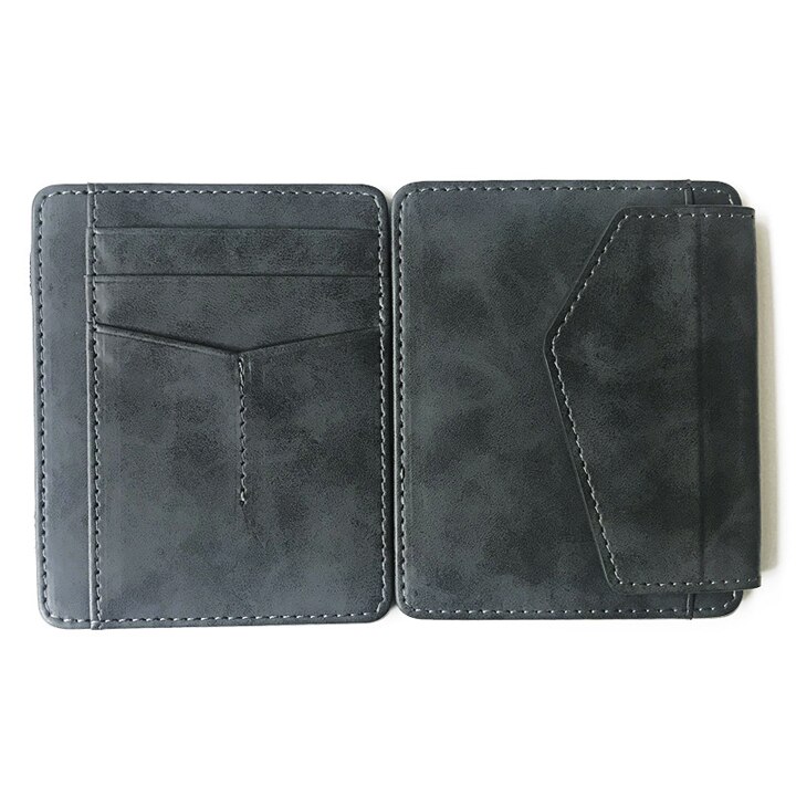 Mini Handmade open closure type bifold trick wallet smart pu magic wallet with strap: black