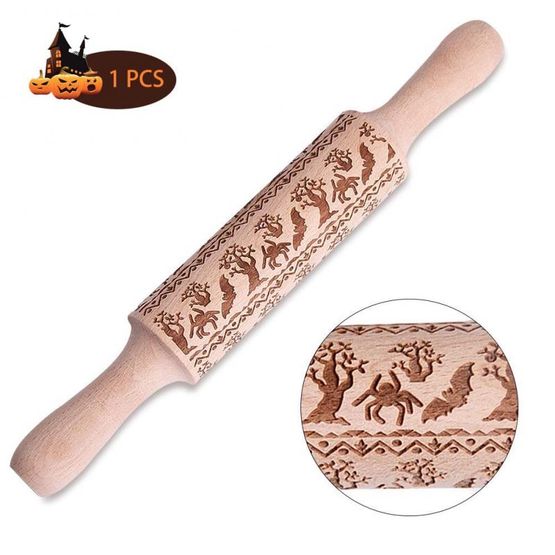 Pompoen Hoed Rolling Pins Halloween Reliëf Roll Pins Houten Bakken Biscuit Gezicht Taart Deeg Cake Roller Keuken Decoratie Acces: 04