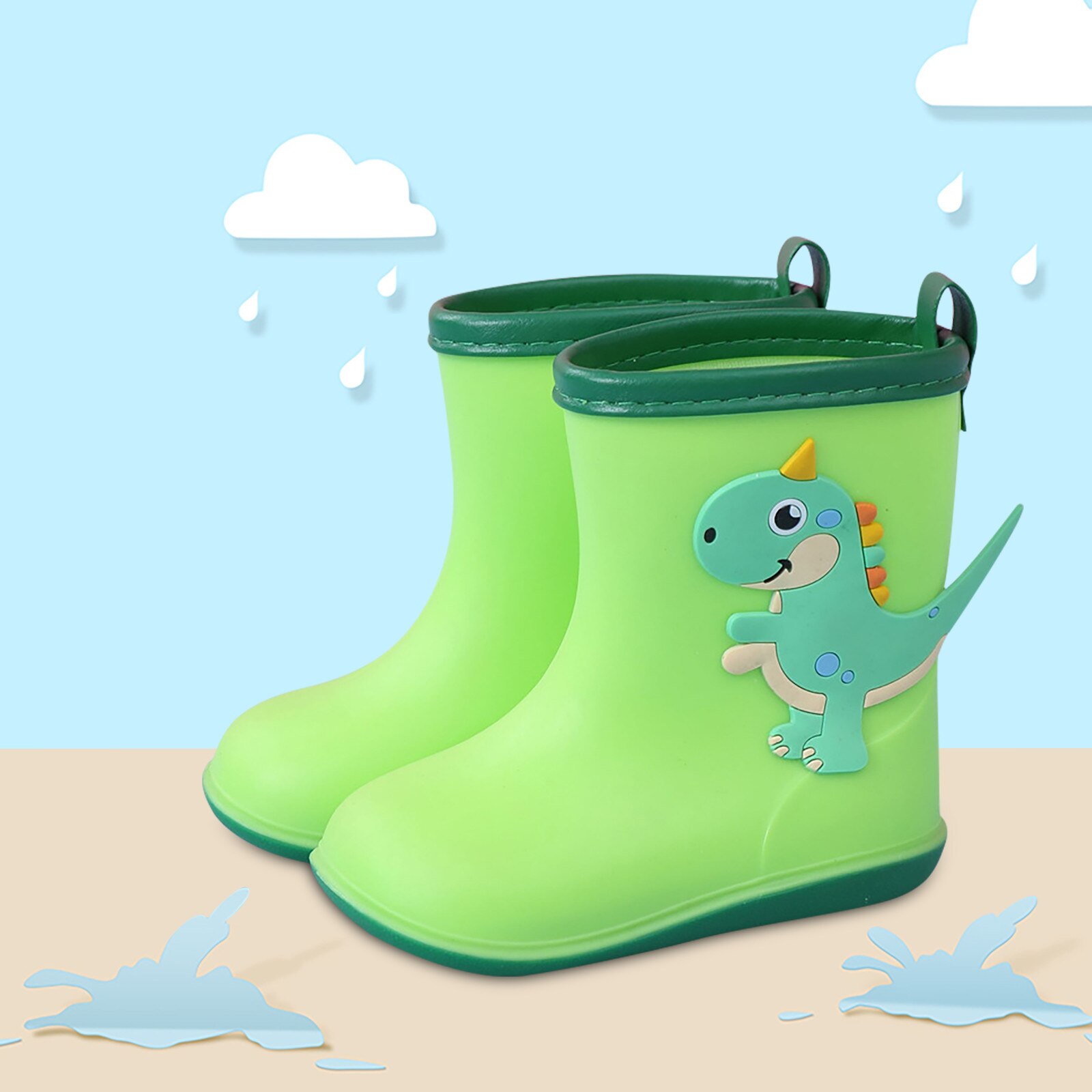 Regen Laarzen Kinderen Winter Meisje Leuke 3d Dinosaur Kinderen Jongens Laarzen Pluche Warm Enkel Pvc Waterdichte Peuter Water Schoenen regenlaarzen