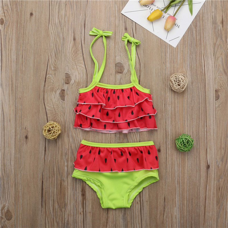 Cute Swimwear Girls Kids Watermelon Print Bikini Set Bathing Suit Children Beachwear Girls Kids Swimwear Biquini Infantil Menina