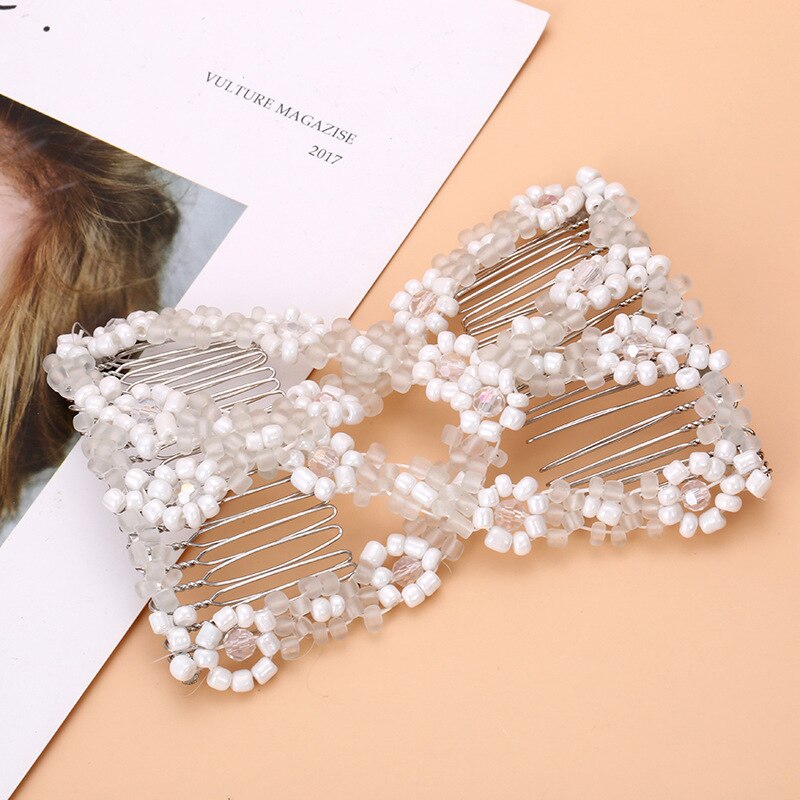 Easy Fix Magic Hair Comb Elastic Hairpin Stretch Hair Comb Sales Beaded Hair Magic Comb Clip Beads Pin Ladies Hair Comb: Style 3