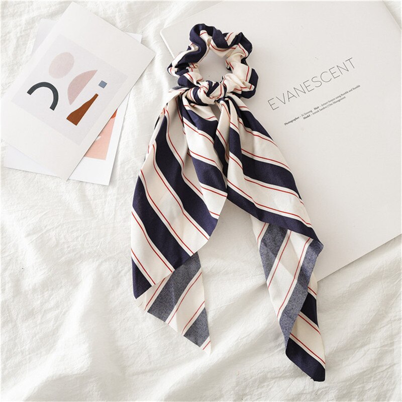 Coleta para mujer, pañuelo elástico largo, lazos para el pelo, cintas para el pelo, cinta para el pelo con estampado de rayas: 5