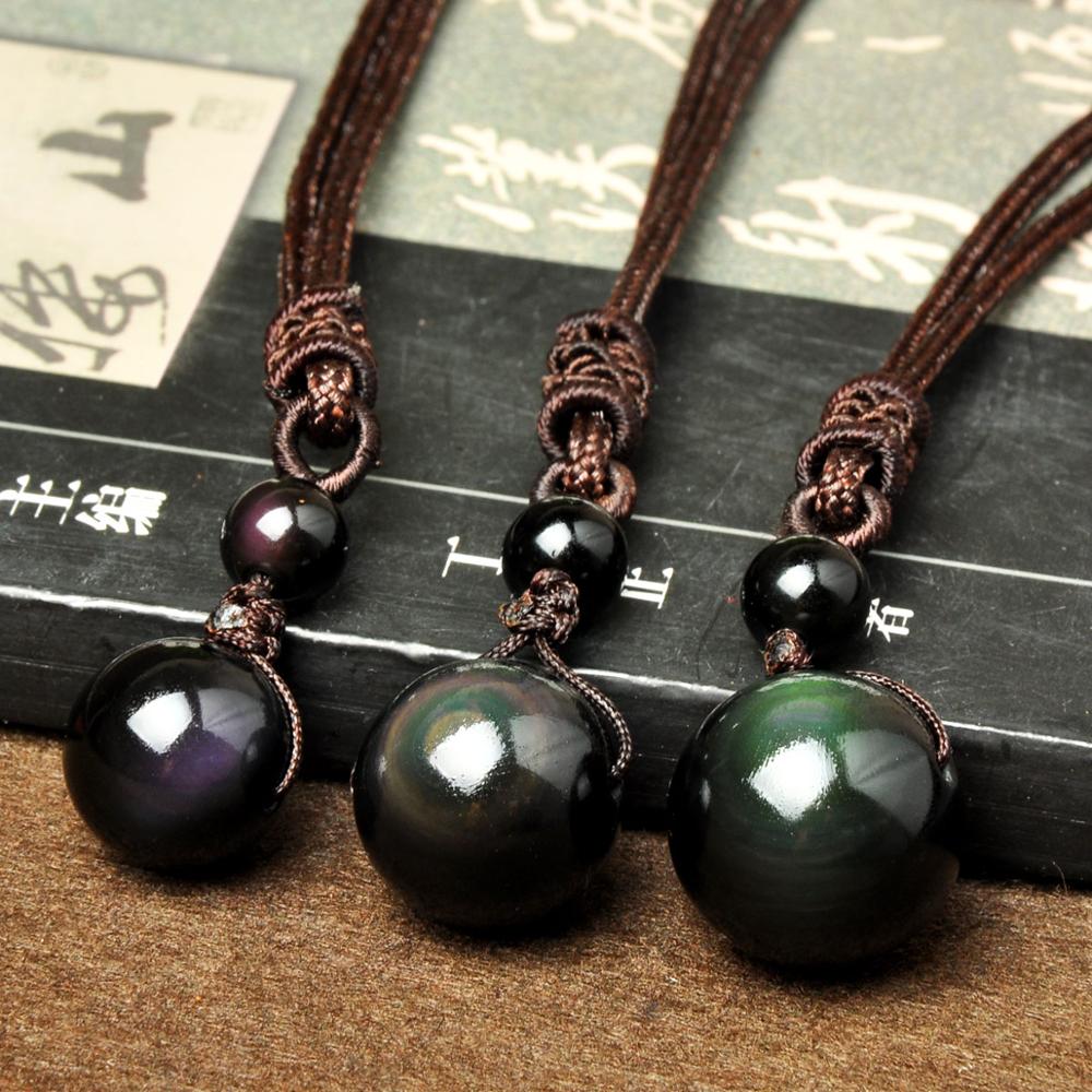 Natuurlijke Obsidiaan Regenboog Bead Hanger Ketting Voor Vrouwen Mannen Amulet Talisman Lucky Sieraden