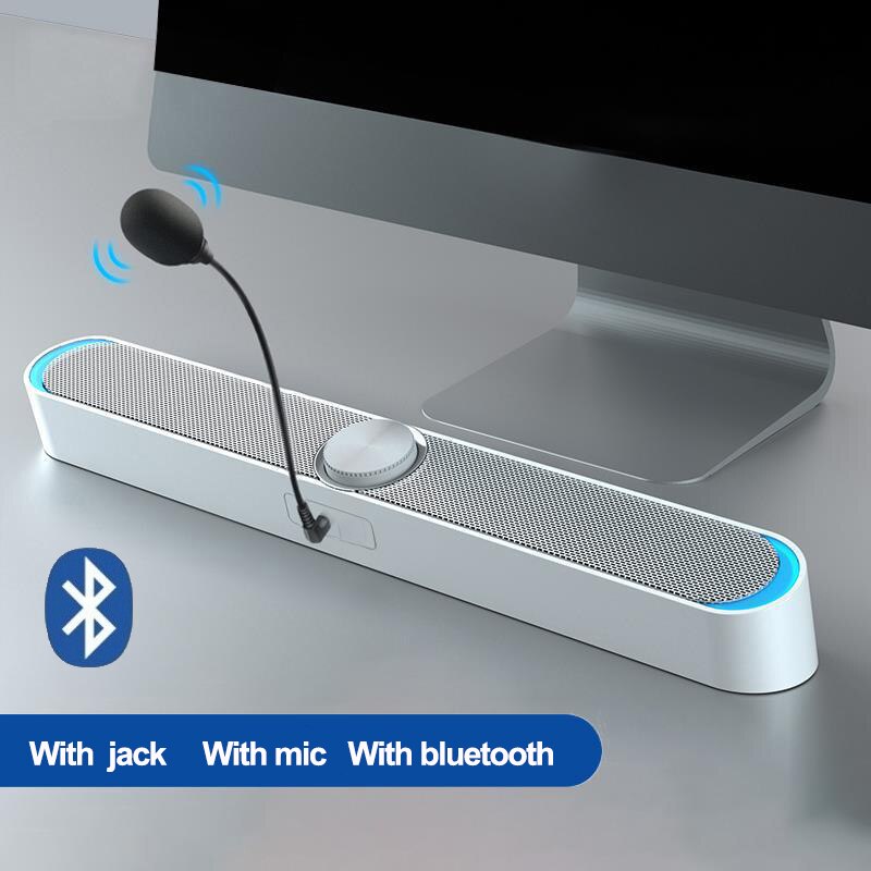 Bluetooth USB Wired Computer Speaker Bar Stereo Subwoofer Bass speaker Surround Sound Box for PC Laptop phone Tablet with Mic: SADA-V198-BAI-MLK