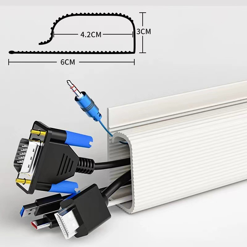 Channel Desk Cable Organizer Cable Management Accessories White Cable Protecter No Drilling Under Desk Management Tray: WHITE