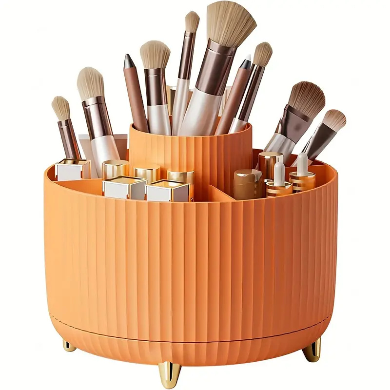 360° Rotating Makeup Organizer Makeup Holder Cosmetic Storage with 5 Compartments Multi-Functional Holder for Brushes Pen: GRAY