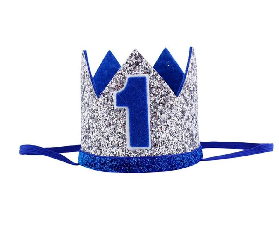 Gutter første bursdag sølv blå krone barn gylden blå 1st bursdag gutt antrekk til kake smash sparkle kongelig bursdagsfest hatt