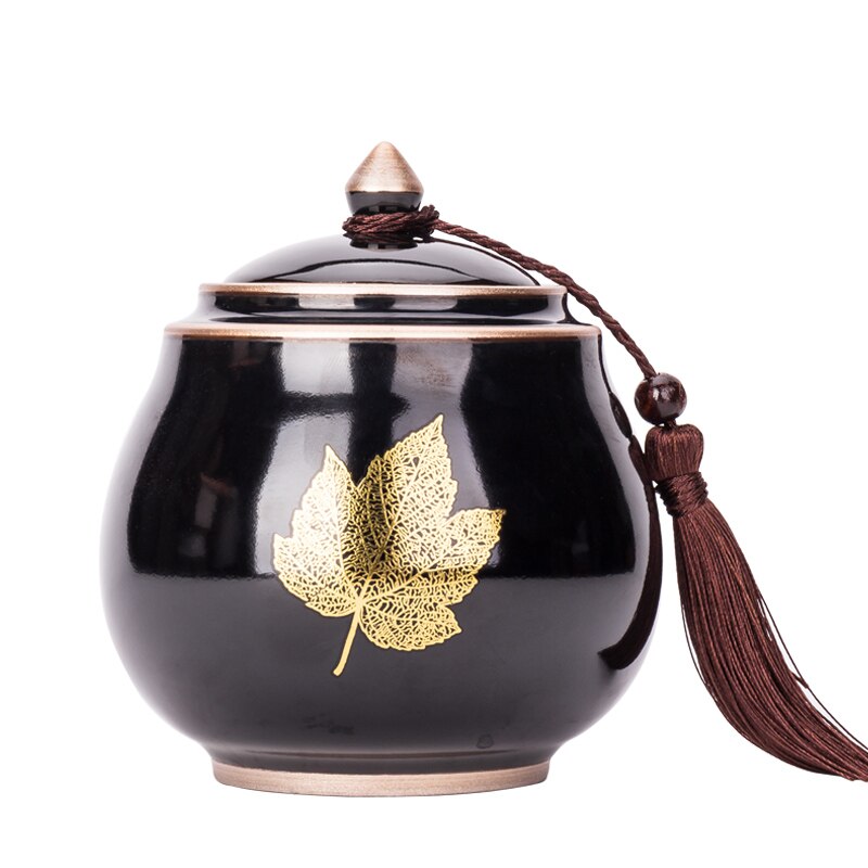 Ceramic Tea Caddy Tea Box Food Storage Sealed Jar Home Desktop Decoration Finishing Box Moisture-proof Storage Box Tea Container: A black