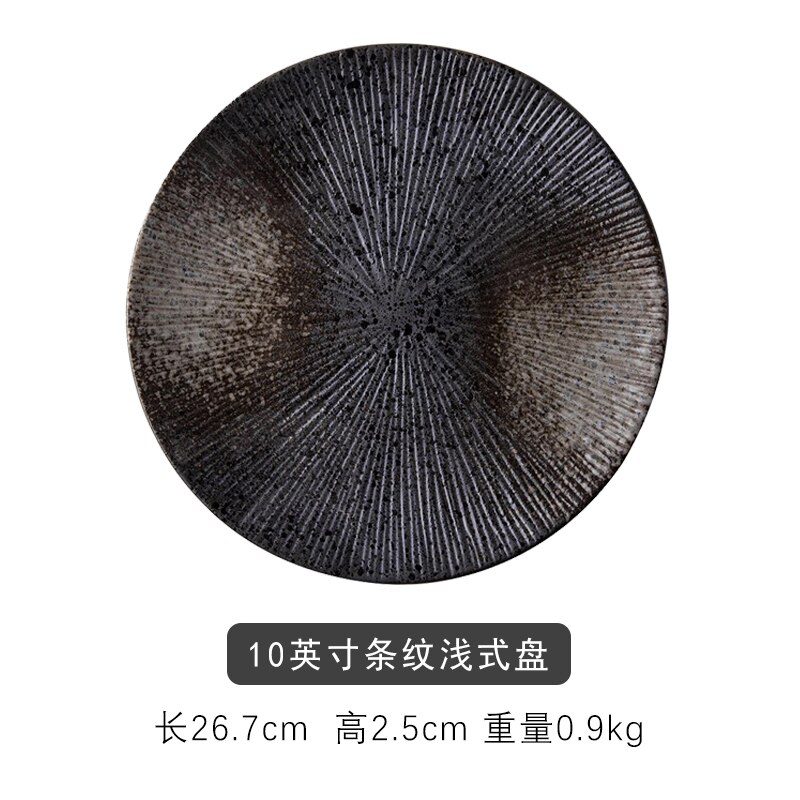 Japansk keramik vestlig ret pasta bøffad rund skål frugtskål sort krat servise tallerken sæt: 10 tommer