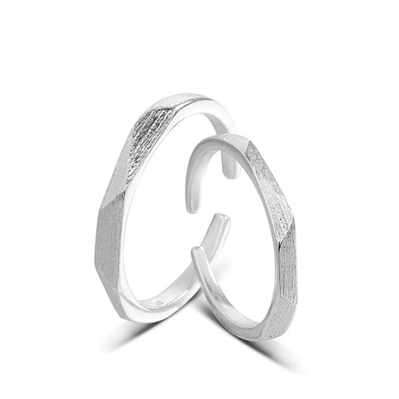 Anenjery 1 Paar Lovers Trouwringen Zilveren Kleur Matte Gladde Geometrische Vierkant Gezicht Wave Ringen Voor Mannen En Vrouwen S-R80