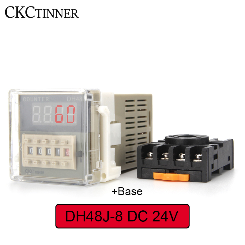 DH48J-8 Electronic preset digital counters acyclic display counters 1-999900 relay 8PIN with base DC12V/24V/36V AC110V/220V/380V: DC 24V