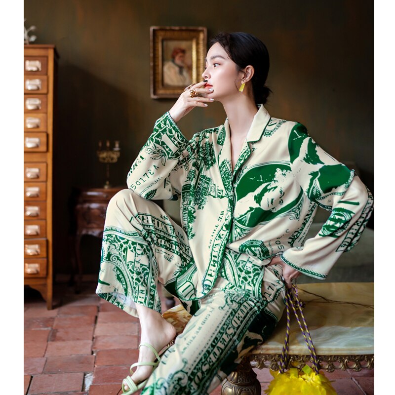 Originele Dollar Pyjama Voor Vrouwen, lente Lange Mouw Dunne Tweedelige Homewear Leisure Tops Buiten Worden Gedragen