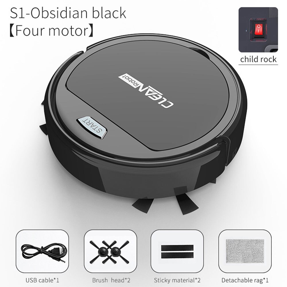 Robot Vacuum Cleaner Sweep Suctions Mops 3in1 Low Noise Dust Sweepers Household Automatic Lazy Smart Vacuum Cleaner: Black 4 motors