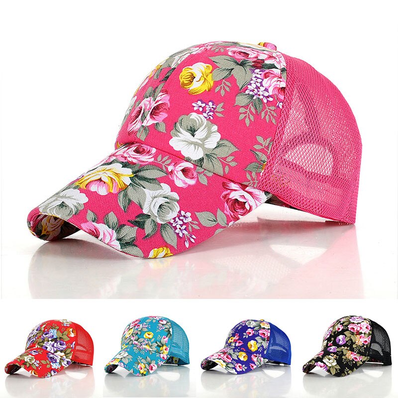Floral Snapback Hats for Women Summer Breathable Mesh Baseball Caps Gorras Adjustable Girls Sun Trucker Hat