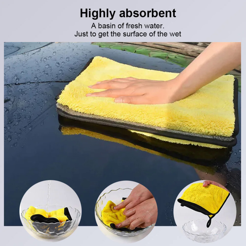 Toallas de lavado de microfibra para coche, paño de secado de absorción de agua, suave y grueso, doble capa, 30/40/60cm