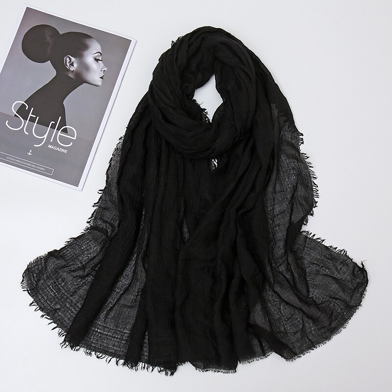 Plain Crinkle Cotton Scarf Women Muslim Hijab Large Size Tassel Scarves Stoles Pleated Islamic Bandana 10pcs/Lot: 14