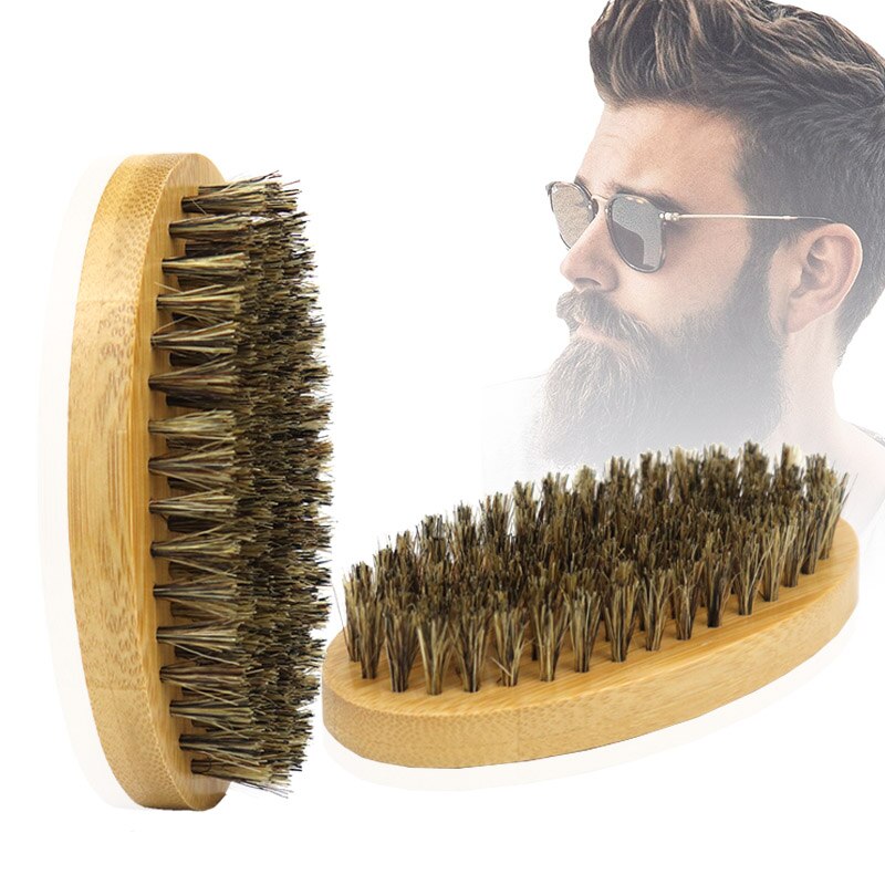 Natural Boar Bristle Beard Brush For Men Mustache With Bamboo Handle Beard Shaping Tool