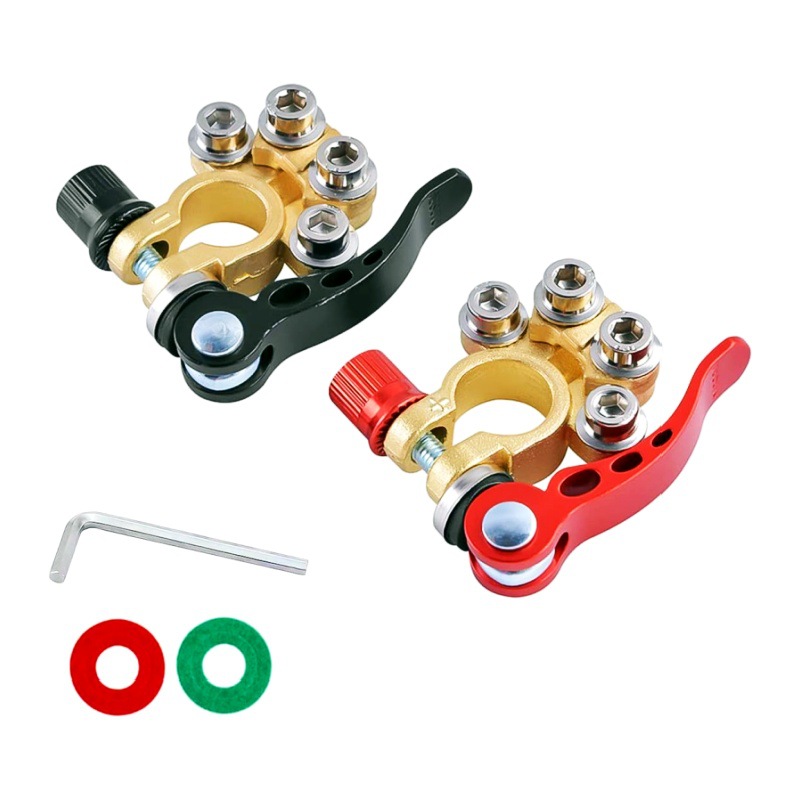 2PCS Battery Terminal Connector Kit for 12V 24V Positive Negative Car Boat Marine Battery Post Terminals Clamp Connectors Tools: black