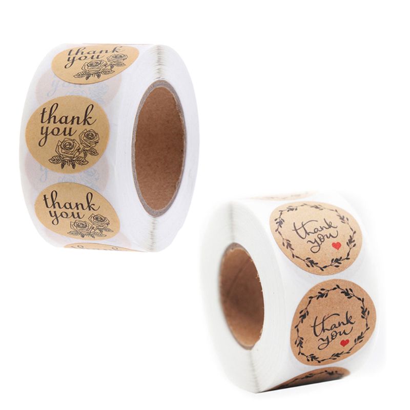 500 stuks/rol 15 ontwerpen bloemen bedankjes kraft stickers ronde zegellabels handgemaakte scrapbooking verpakking
