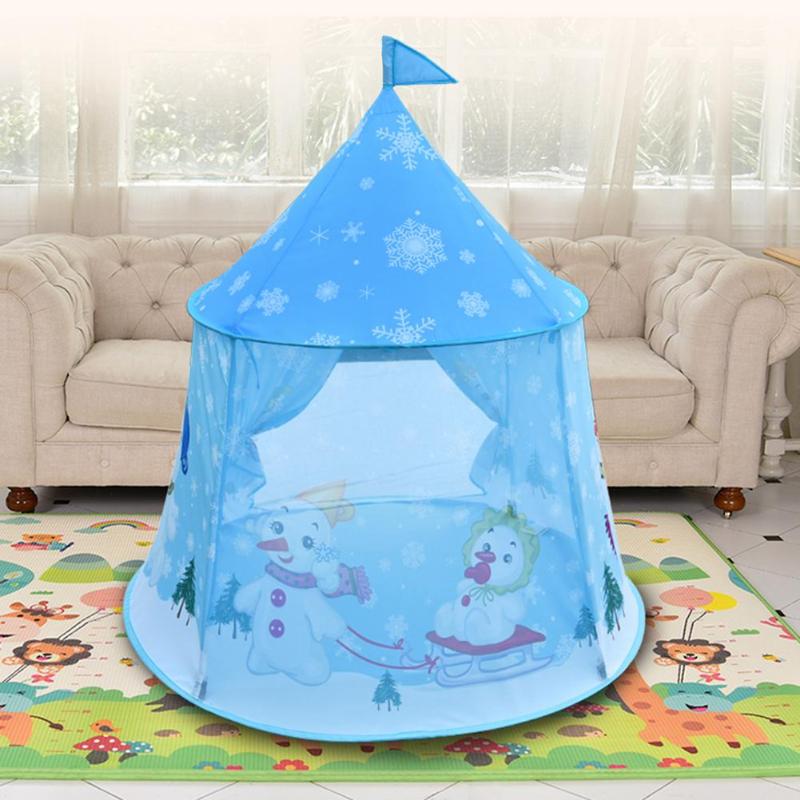 Foldable Snowman Castle Tent Blue Flag Portable Christmas Children Play Toy Simulation Modeling Easy to Accept Storage PNLO