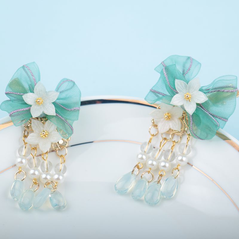 Niedliche haaraccessoires für mädchen, hanfu-blumen-haaraccessoire, 4 cm x 6.5cm rosa-blaue haarspangen