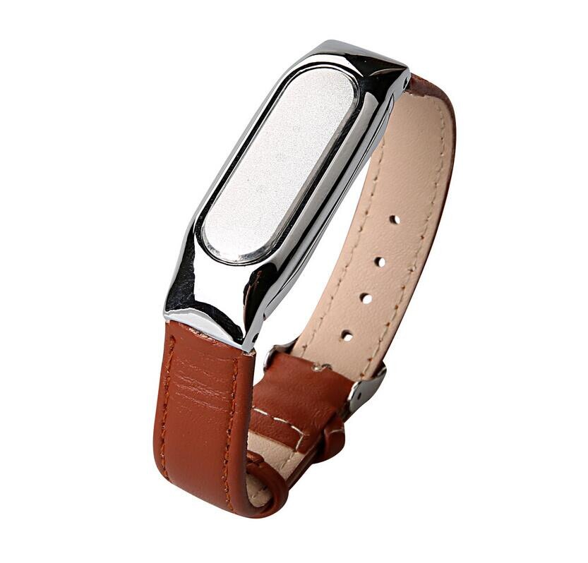 Bracelet de rechange en cuir pour xiaomi mi band 2 2 avec clip métallique et film protecteur: Brun
