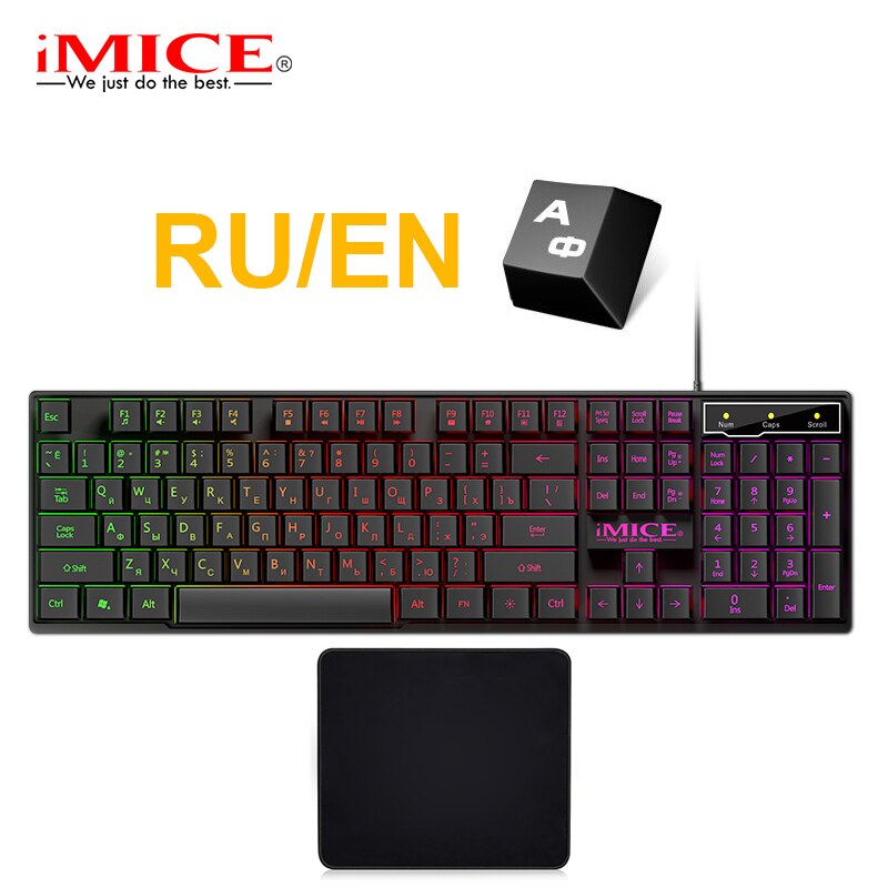 Gamer Keyboard And Mouse For Computer Pc RGB Gaming Keyboard Laptop Backlight Gamer Kit 104 Keycaps Russian Wired Usb Keyboard: RU Keyboard with pad