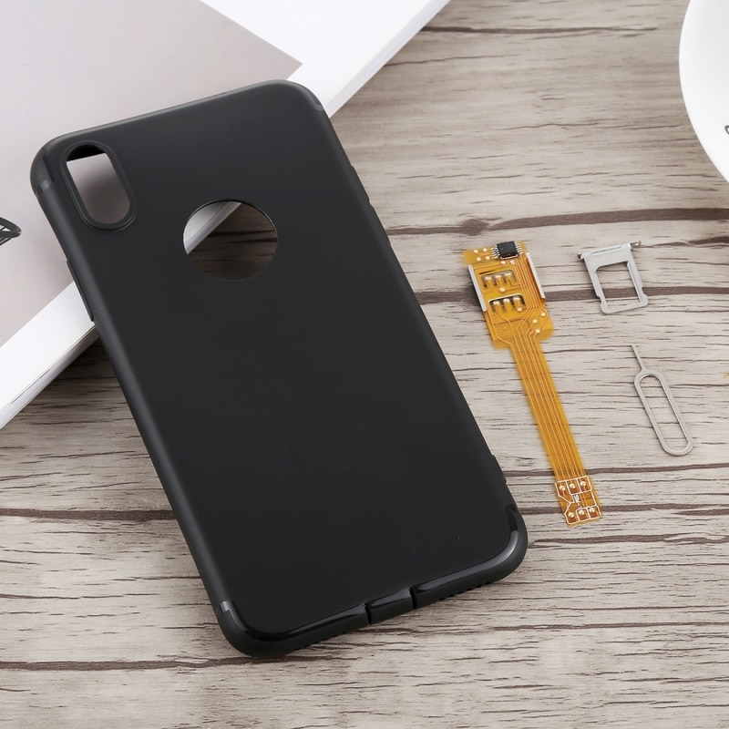 adaptador de tarjeta SIM Dual 2 en 1 + funda de TPU con bandeja de tarjeta SIM/Pin de tarjeta SIM para iPhone X, doble tarjeta con modo de espera único