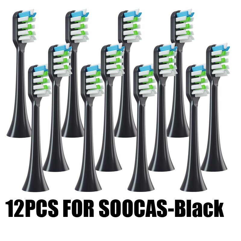 Soocas Opzetborstels Set Schoon Vervanging Voor X3/X3U/X5 Elektrische Tandenborstel Nozzle Heads Vervangen Action Smart borstelkop: 12Black