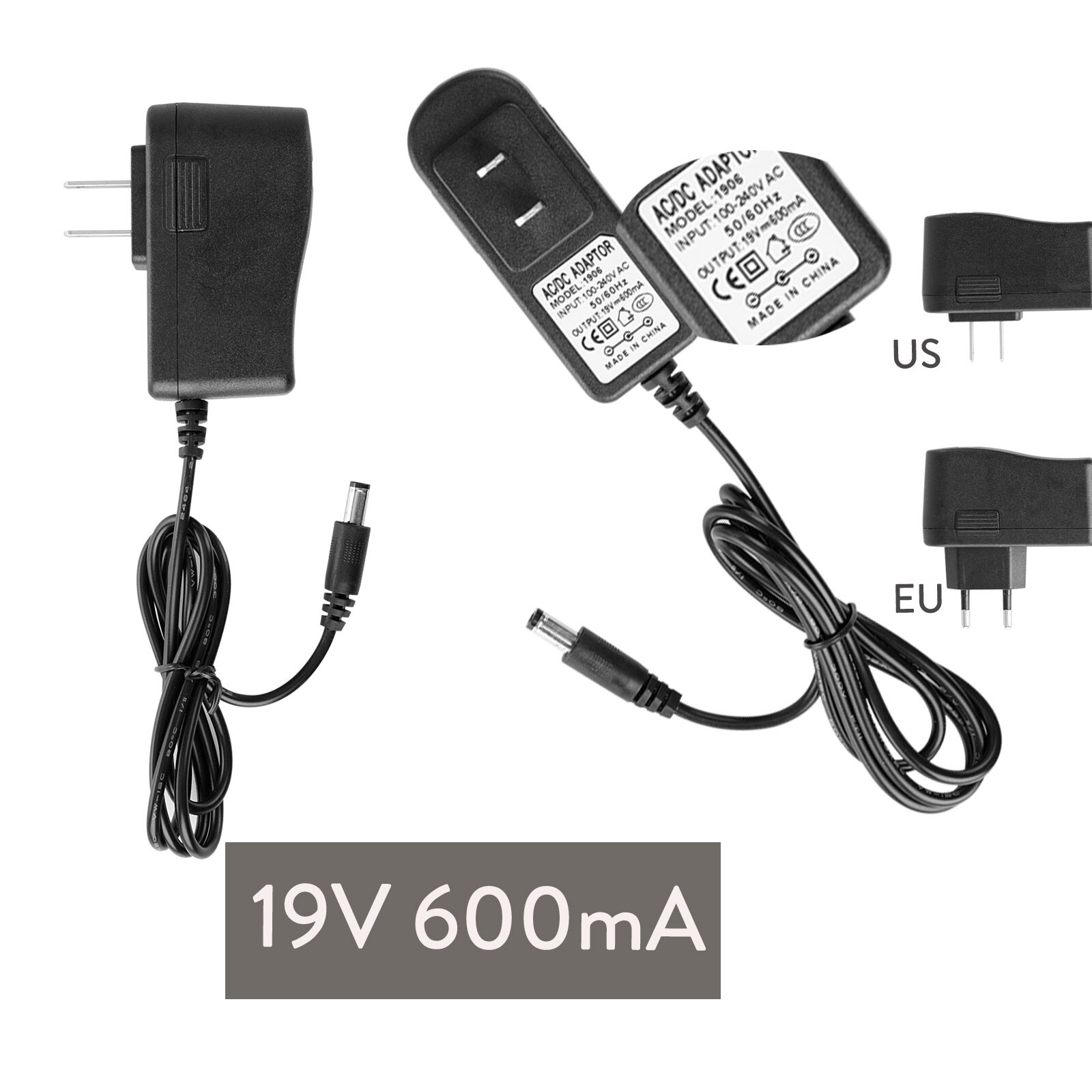 Dc 12v 3v 6v 19v 20v 1a 200ma 300ma 500ma 600ma us eu-kontakt strömförsörjningsadapter transformator för led-strip ljusingång 100-240v: 19v 600ma / Oss