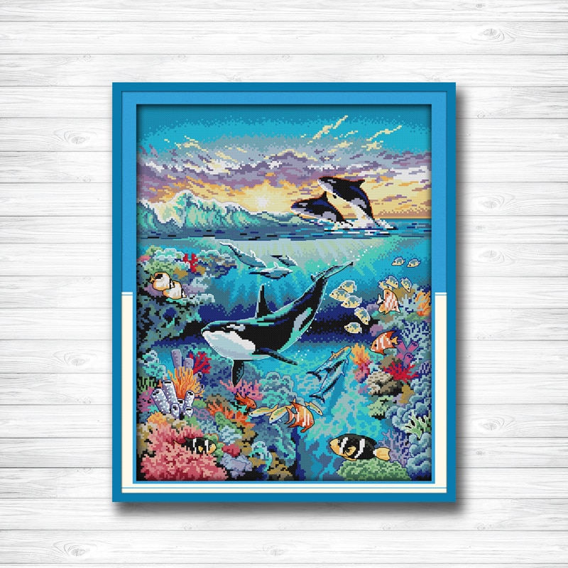 Onderwater Wereld Vis Zee Dier Diy Schilderij Patroon Print Op Canvas Dmc 11CT 14CT Kits Kruissteek Borduren Handwerken Sets