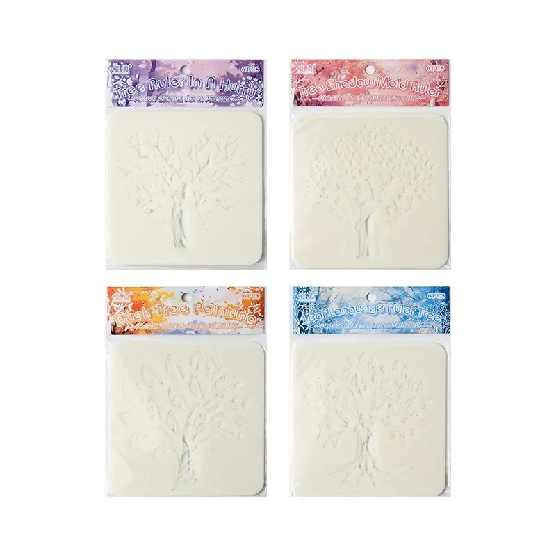 6 unids/set de plantillas de la serie de árboles para pintar y decorar, plantillas de plantillas de árbol de hueco para álbum de recortes, diario, suministros para estudiantes