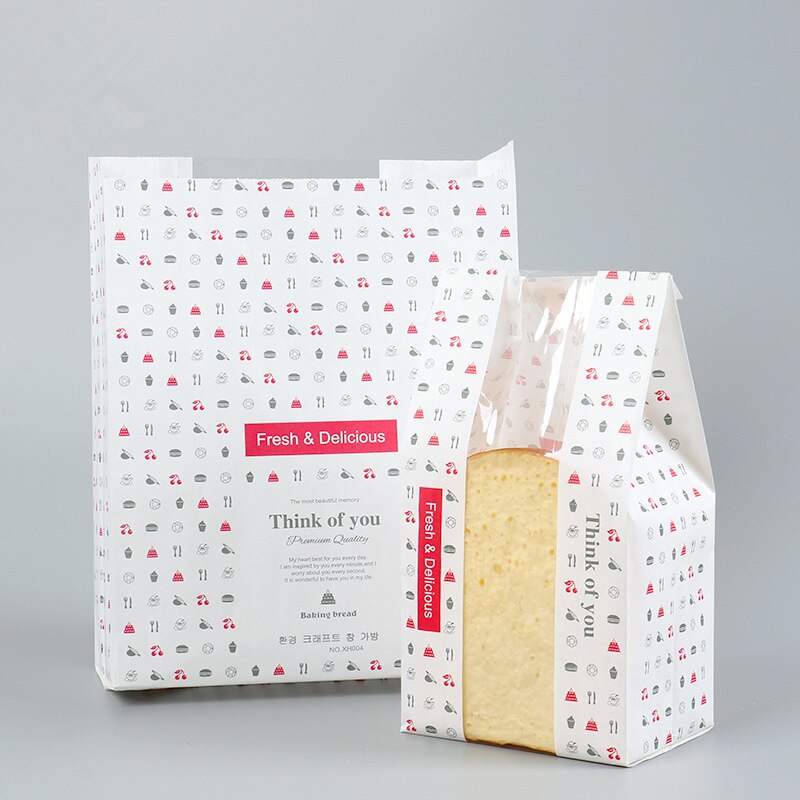 LBSISI Leven Kraft Brood Papieren Zak Met Venster Voorkomen Olie Liefde Toast Bakken Papieren Zak Takeaway Voedsel Hand Gemaakt Pakket tassen: White Think / 21x32x9cm