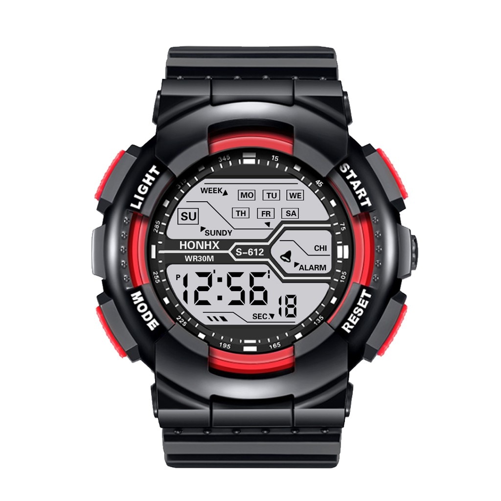 Klassisk stil herreure urskive herre drenge led digital stopur gummi armbåndsur solid rem relogio ur