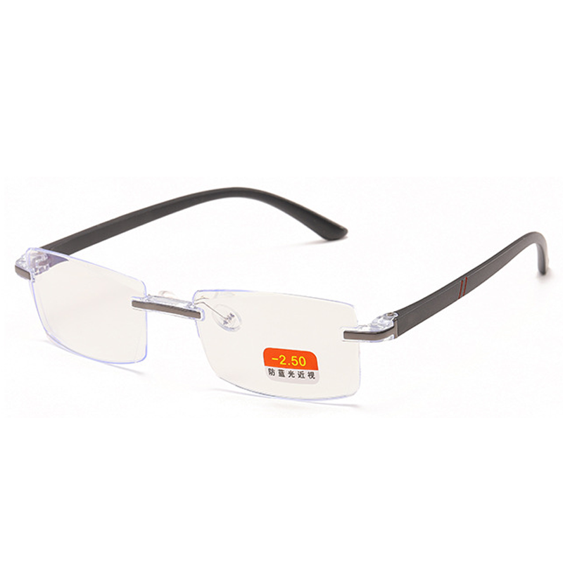 -1 -1.5 -2 -2.5 -3 -3.5 -4 Finished Myopia Glasses Anti Blue Light Rimless Eyeglasses Gold&Gray Frame Short Sighted Eyewear