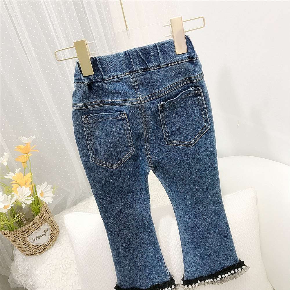 Mode Meisjes Kids Prinses Jeans Flare Broek Lente Herfst Lange Kinderen Baby Lace Kralen Denim Broek Broek S12091