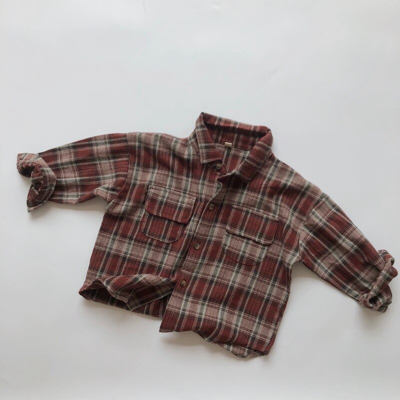 Korean Toddler Kids Blouse Autumn Boys Shirt Mori Kids Clothings: red / 3T