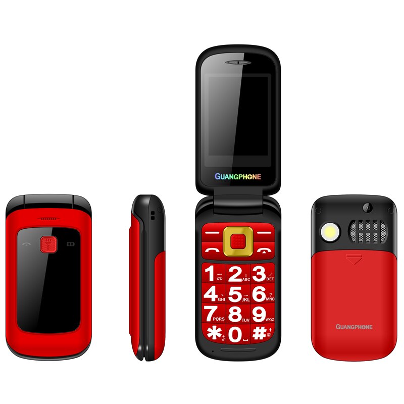Flip senior mobiele telefoons dock oplader sos oproep snel bellen magisch stemspel groot toetsenbord zaklamp