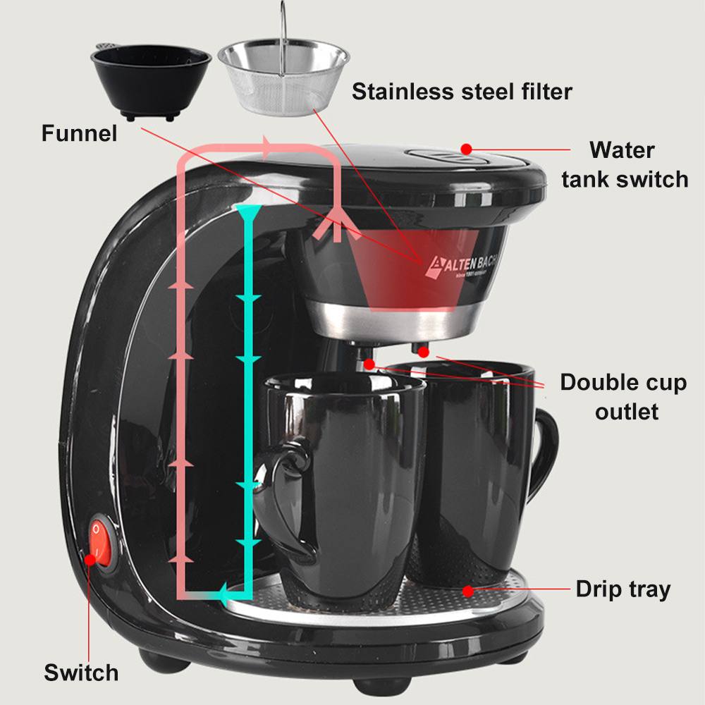450w casa elétrica gotejamento máquina de café auto dupla xícara máquina de café dupla-uso americano máquina de chá de café 110v/220v