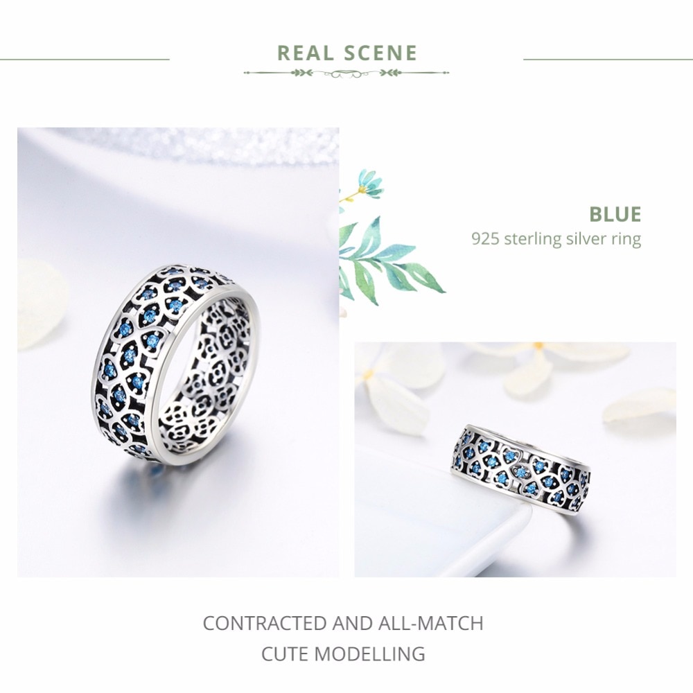 BAMOER 100% 925 Sterling Silber Blätter der Liebe Süße Kleeblatt Blau CZ Finger Ringe für Frauen Engagement Schmuck S925 SCR064