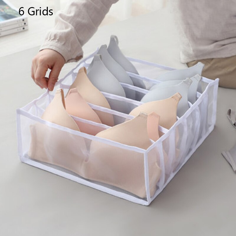 Dormitory Closet Organizer For Socks Home Separated Underwear Storage Box 6/7/11 Grids Bra Organizer Foldable Drawer Organizer: White-6 Grids