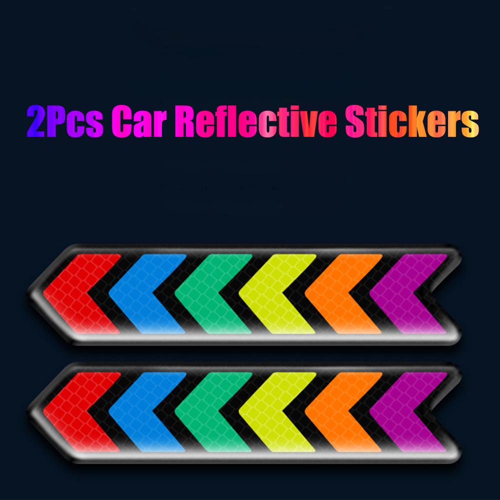 2 Stuks Auto Reflecterende Stickers Anti-Collision Anti-Kras Kleurrijke Veiligheidswaarschuwing Reflecterende Lichaam Interieurstickers