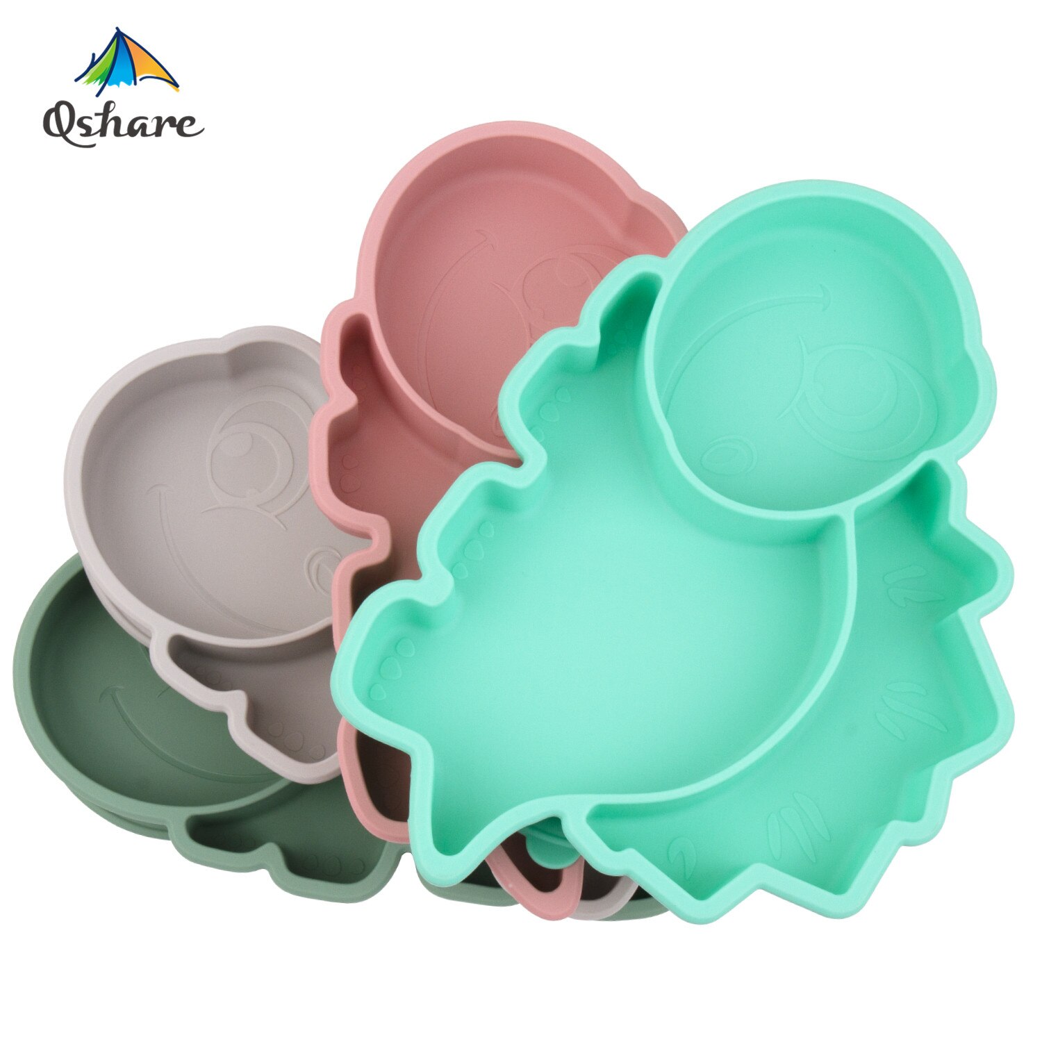 Platos de silicona de grado alimenticio platos de dinosaurio platos de cena para niños para autoalimentación de niños pequeños
