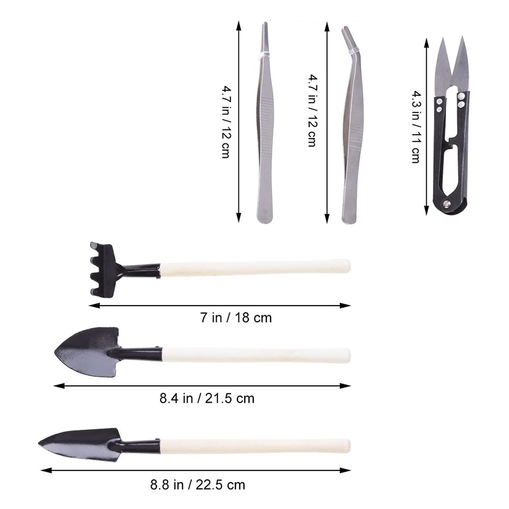 Mini Gardening Tools Wood Handle Stainless Succulents Potted Plants Bucket Shovel Rake Spade for Flowers Potted Garden Tool kit