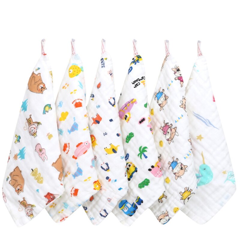 Willekeurige 30Pcs Zes-Layer High-Density Katoen Vierkante Handdoek Kleine Handdoek Baby Gezicht Handdoek Cartoon Gaas Hand handdoek Voeden Handdoek 1 Set