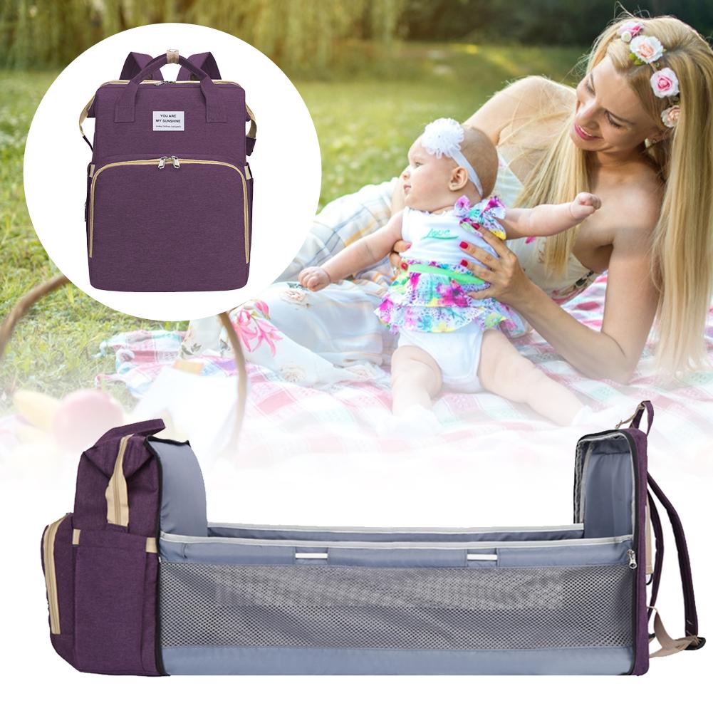Multifunktionel seng pusletaske folde baby rejse stor kapacitet rygsæk baby seng puslebord puslepuder