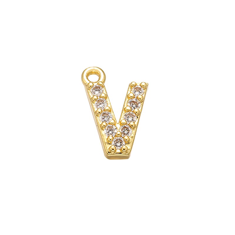 ZHUKOU 8x8.5mm ottone Cubic Zirconia cristallo 26 lettera pendenti con ciondoli per donna collana orecchini accessori gioielli modello: VD545: V